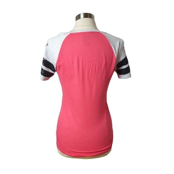 Pink Victorias Secret Sequin Tee M Pink Silver Y2K Logo Bling Jersey Retro Chic - Picture 4 of 6